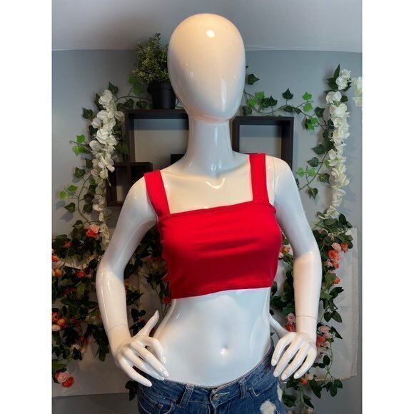 Ambiance Red Cotton Blend Square Neck Wide Straps Crop Tank Size S RefFNB - Picture 5 of 11